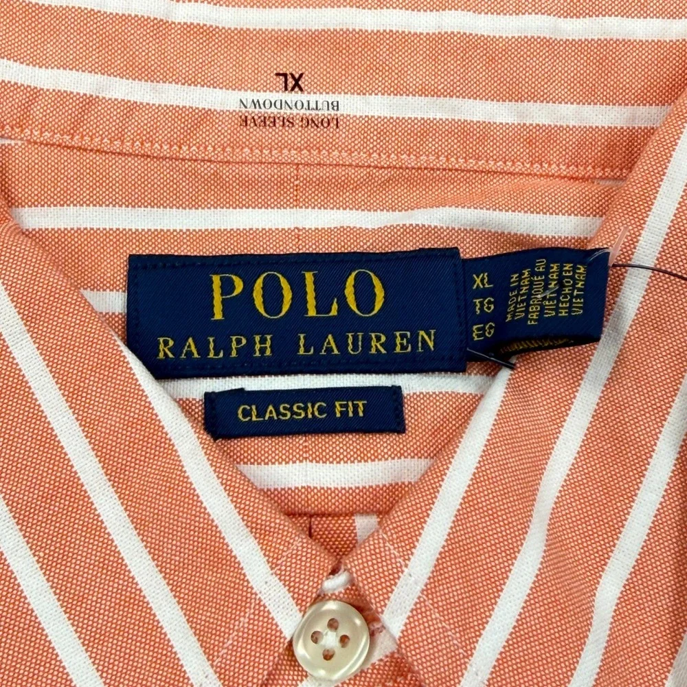 Polo Ralph Lauren Mens XL Button Down Shirt Orange White Stripe Classic Fit NWT
